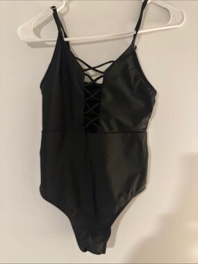Black One-Piece Lace-Up Front Swimsuit